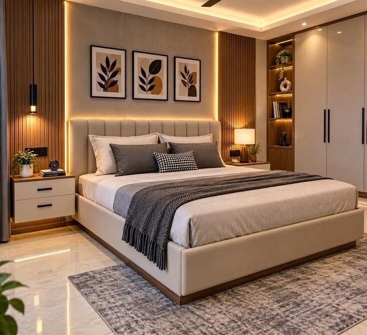 Warm framed bedroom — new HiVibes portfolio design reference