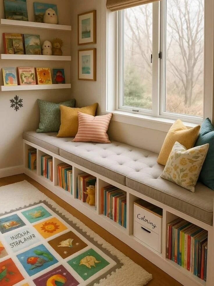Window Bench & Book Storage — Space management interior design reference
