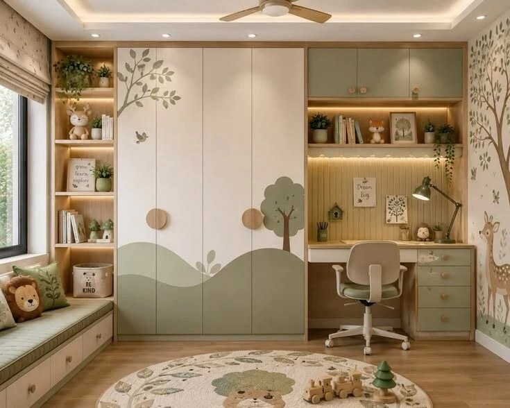 Nature-inspired Study Wall — Study units interior design reference